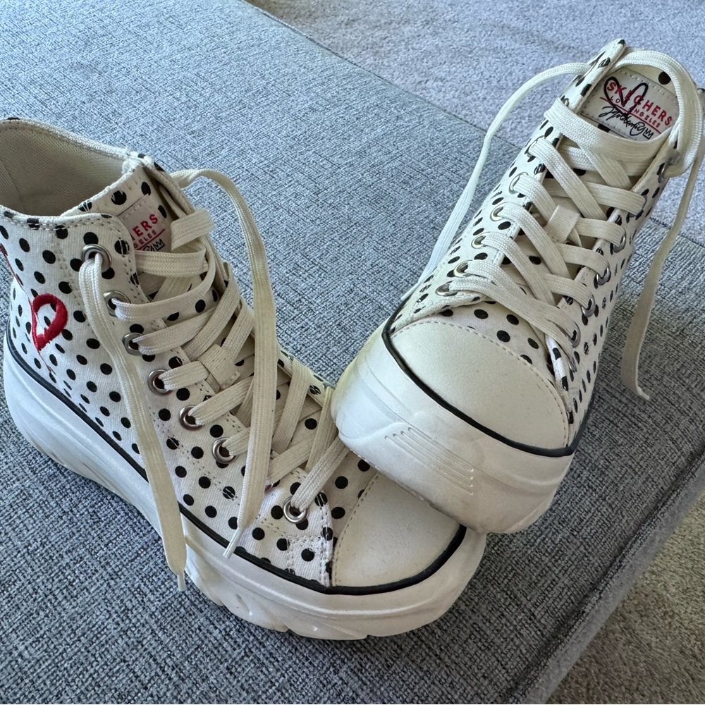 Skechers White and Black High-Top Sneakers